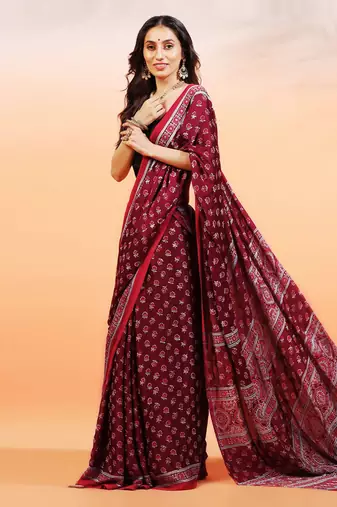 Red handprinted ajrakh on modal silk