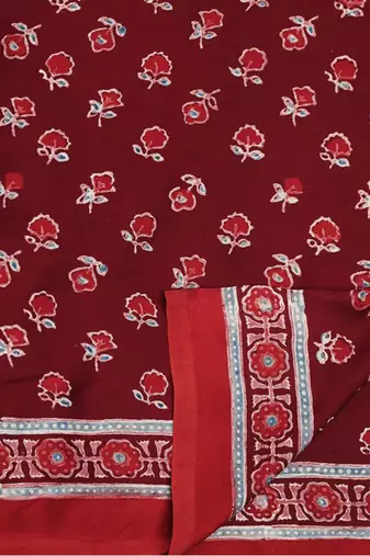 Red handprinted ajrakh on modal silk