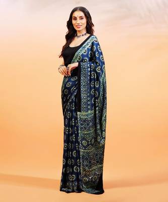 Blue handprinted ajrakh on modal silk 1
