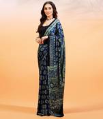 Blue handprinted ajrakh on modal silk