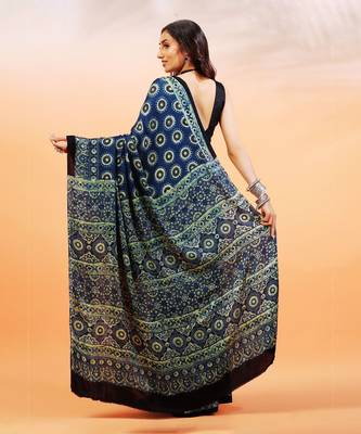 Blue handprinted ajrakh on modal silk 2