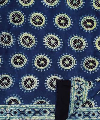 Blue handprinted ajrakh on modal silk 4