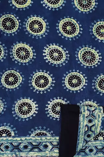 Blue handprinted ajrakh on modal silk