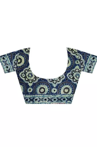 Blue handprinted ajrakh on modal silk