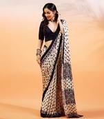 Cream handprinted ajrakh on modal silk