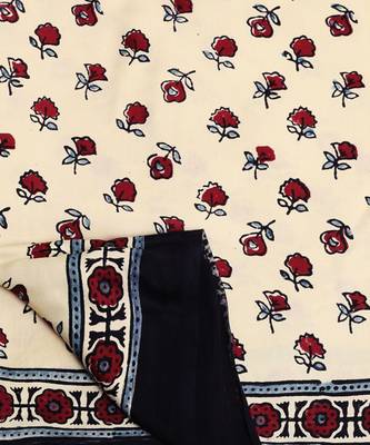 Cream handprinted ajrakh on modal silk 5
