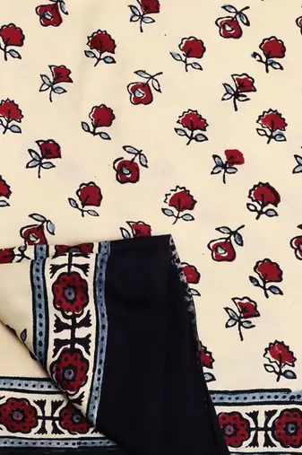 Cream handprinted ajrakh on modal silk