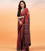 Red handprinted ajrakh on modal silk