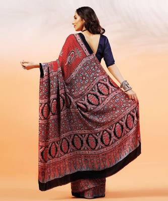 Red handprinted ajrakh on modal silk 2