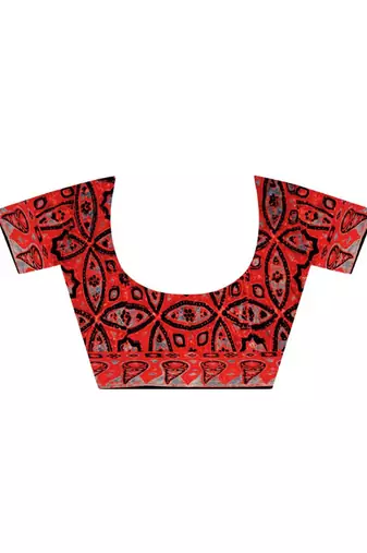 Red handprinted ajrakh on modal silk