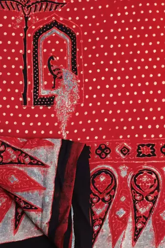 Red handprinted ajrakh on modal silk