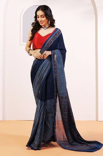Blue handprinted ajrakh on cotton