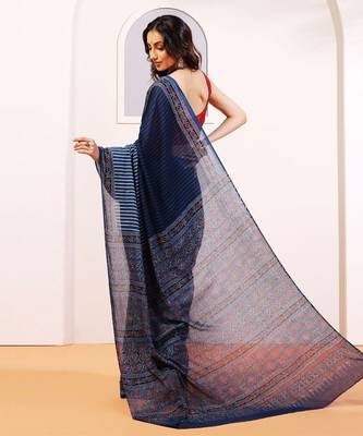 Blue handprinted ajrakh on cotton 2