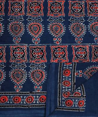 Blue handprinted ajrakh on cotton 4