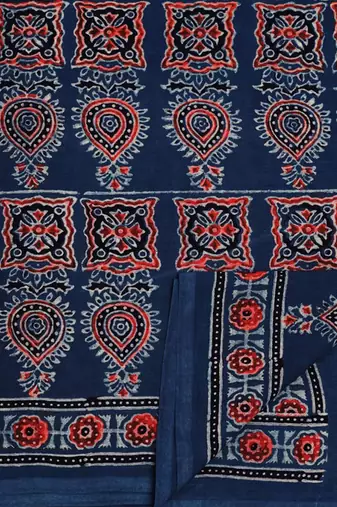 Blue handprinted ajrakh on cotton