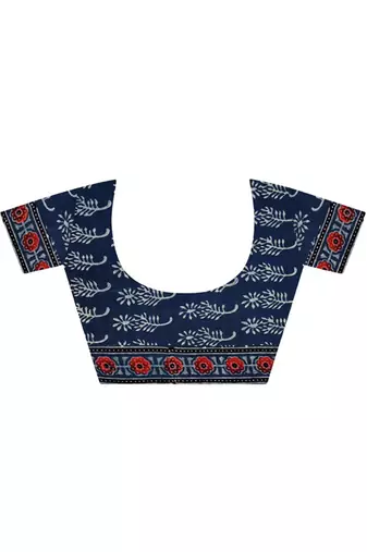 Blue handprinted ajrakh on cotton