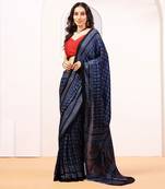 Blue handprinted ajrakh on modal silk