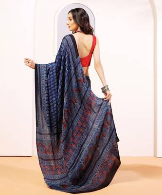 Blue handprinted ajrakh on modal silk 2