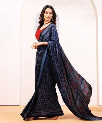 Blue handprinted ajrakh on modal silk 3
