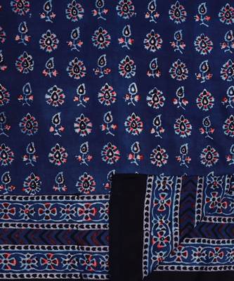 Blue handprinted ajrakh on modal silk 5