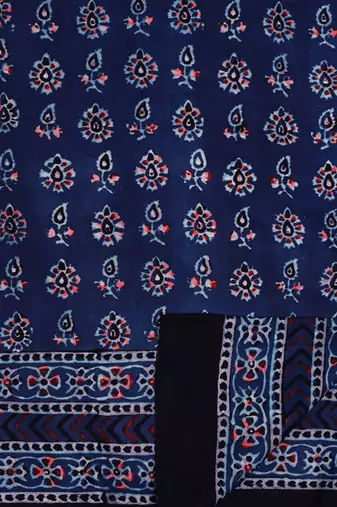 Blue handprinted ajrakh on modal silk
