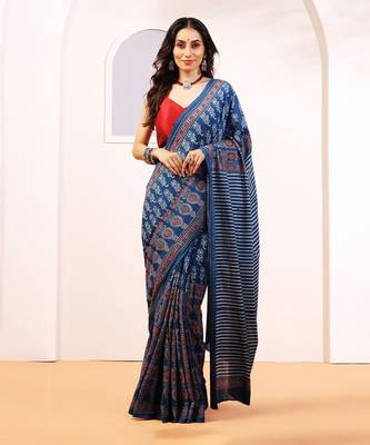 Blue handprinted ajrakh on cotton 1