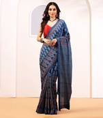 Blue handprinted ajrakh on cotton