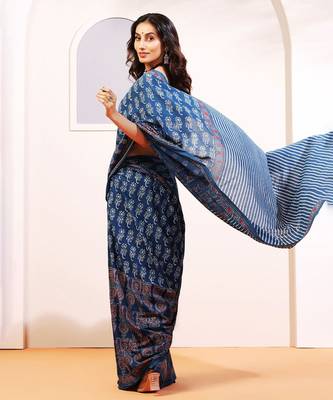 Blue handprinted ajrakh on cotton 2