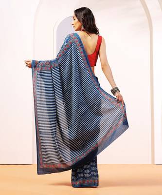 Blue handprinted ajrakh on cotton 3