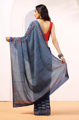 Blue handprinted ajrakh on cotton