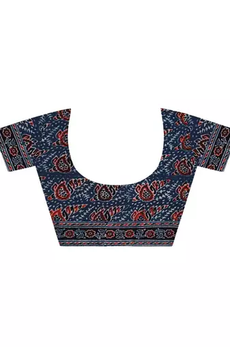 Blue handprinted ajrakh on cotton