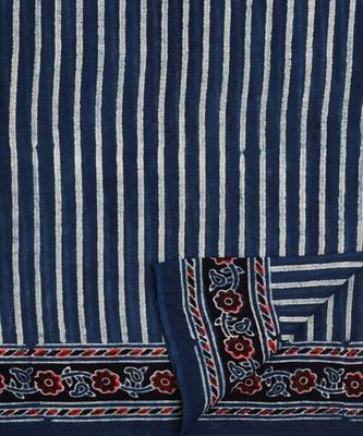 Blue handprinted ajrakh on cotton 5