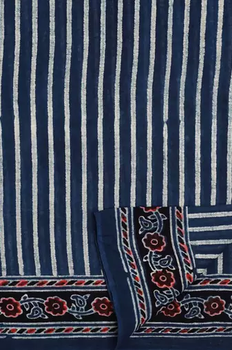 Blue handprinted ajrakh on cotton