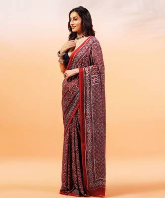 Red handprinted ajrakh on modal silk 1
