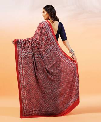 Red handprinted ajrakh on modal silk 3