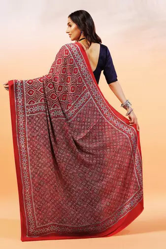Red handprinted ajrakh on modal silk