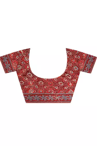 Red handprinted ajrakh on modal silk
