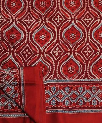 Red handprinted ajrakh on modal silk 5