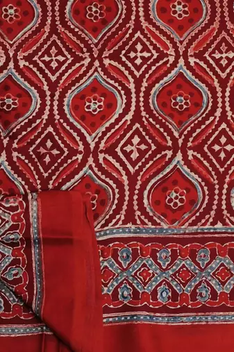 Red handprinted ajrakh on modal silk