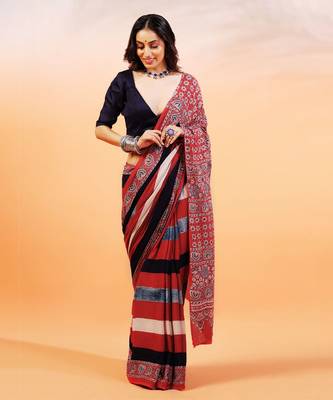 Multicolor handprinted ajrakh on cotton 1