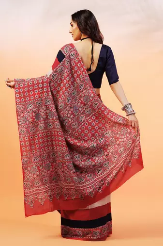 Multicolor handprinted ajrakh on cotton
