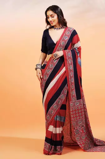 Multicolor handprinted ajrakh on cotton