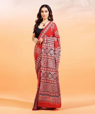Red handprinted ajrakh on cotton 1