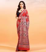 Red handprinted ajrakh on cotton