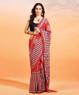 Red handprinted ajrakh on cotton 2