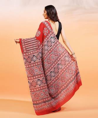 Red handprinted ajrakh on cotton 3