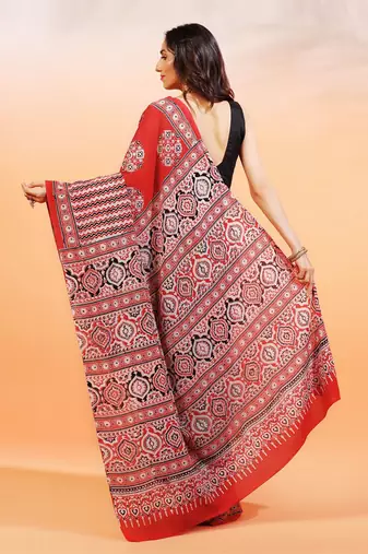Red handprinted ajrakh on cotton