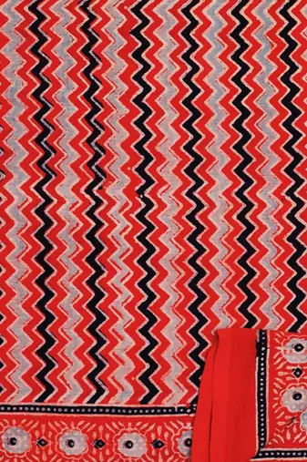 Red handprinted ajrakh on cotton