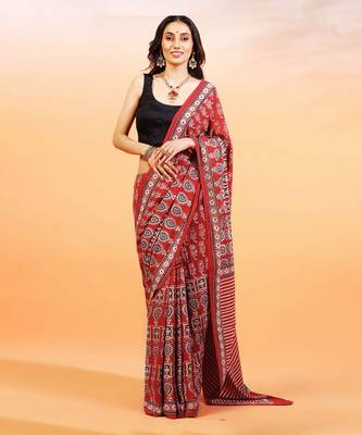 Red handprinted ajrakh on cotton 1