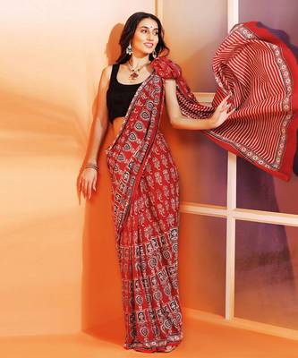 Red handprinted ajrakh on cotton 2